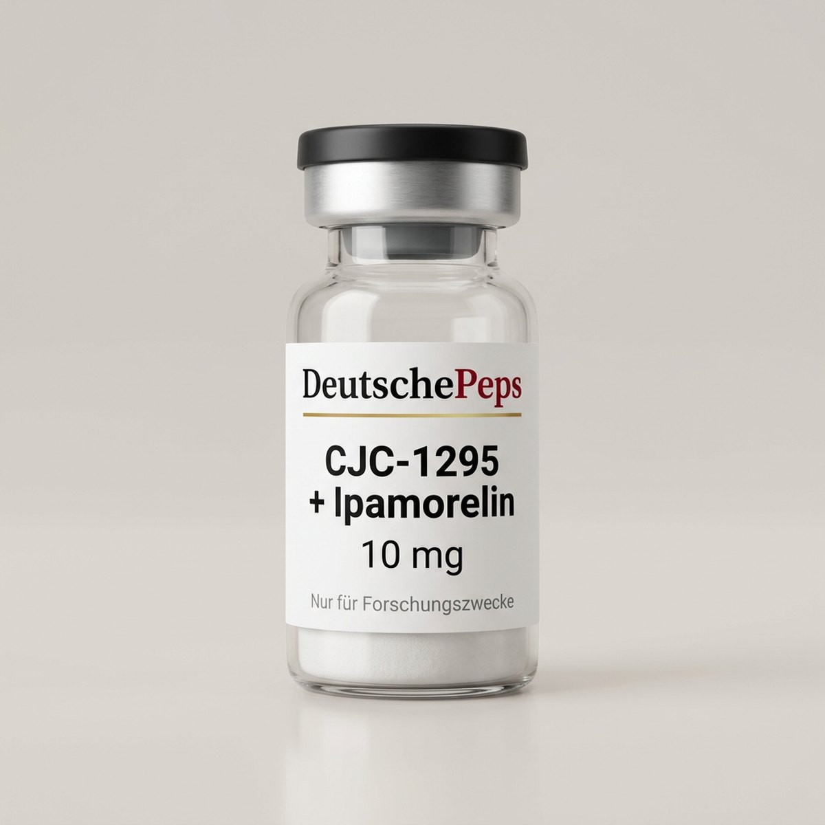 CJC-1295 + Ipamorelin 10 mg — Vial mit lyophilisiertem Forschungspeptid (Symbolbild)