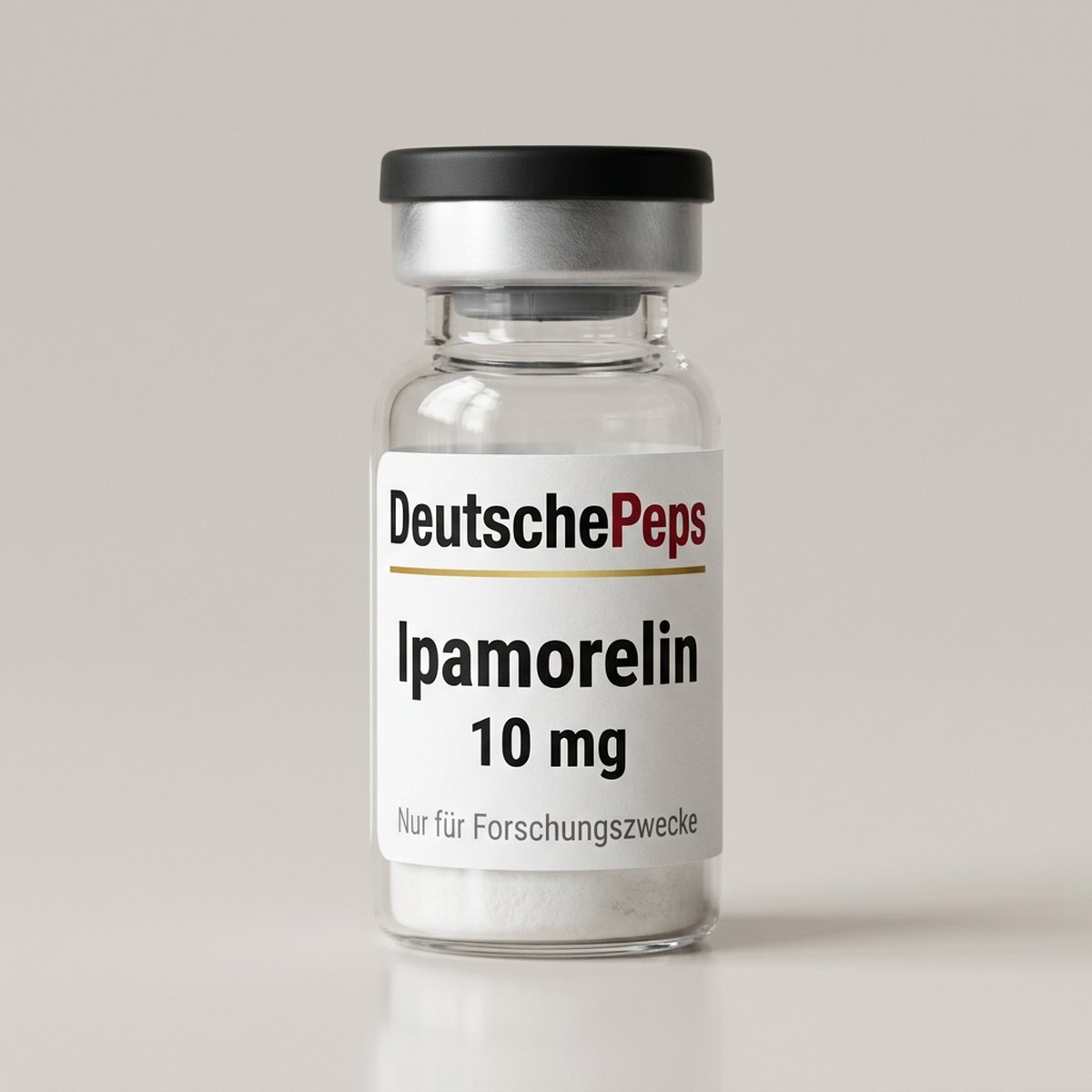 Ipamorelin 10 mg — Vial mit lyophilisiertem Forschungspeptid (Symbolbild)