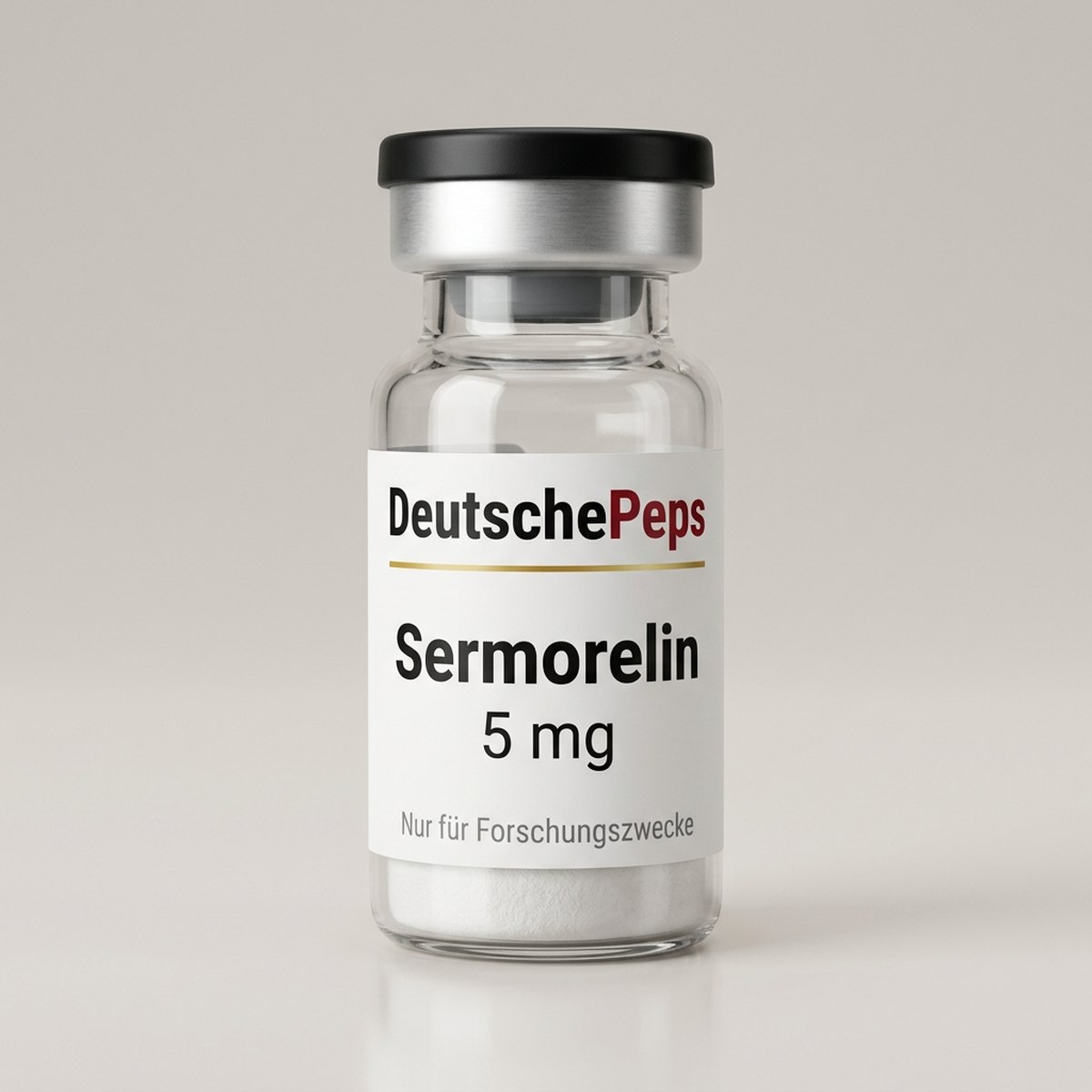 Sermorelin 5 mg — Vial mit lyophilisiertem Forschungspeptid (Symbolbild)