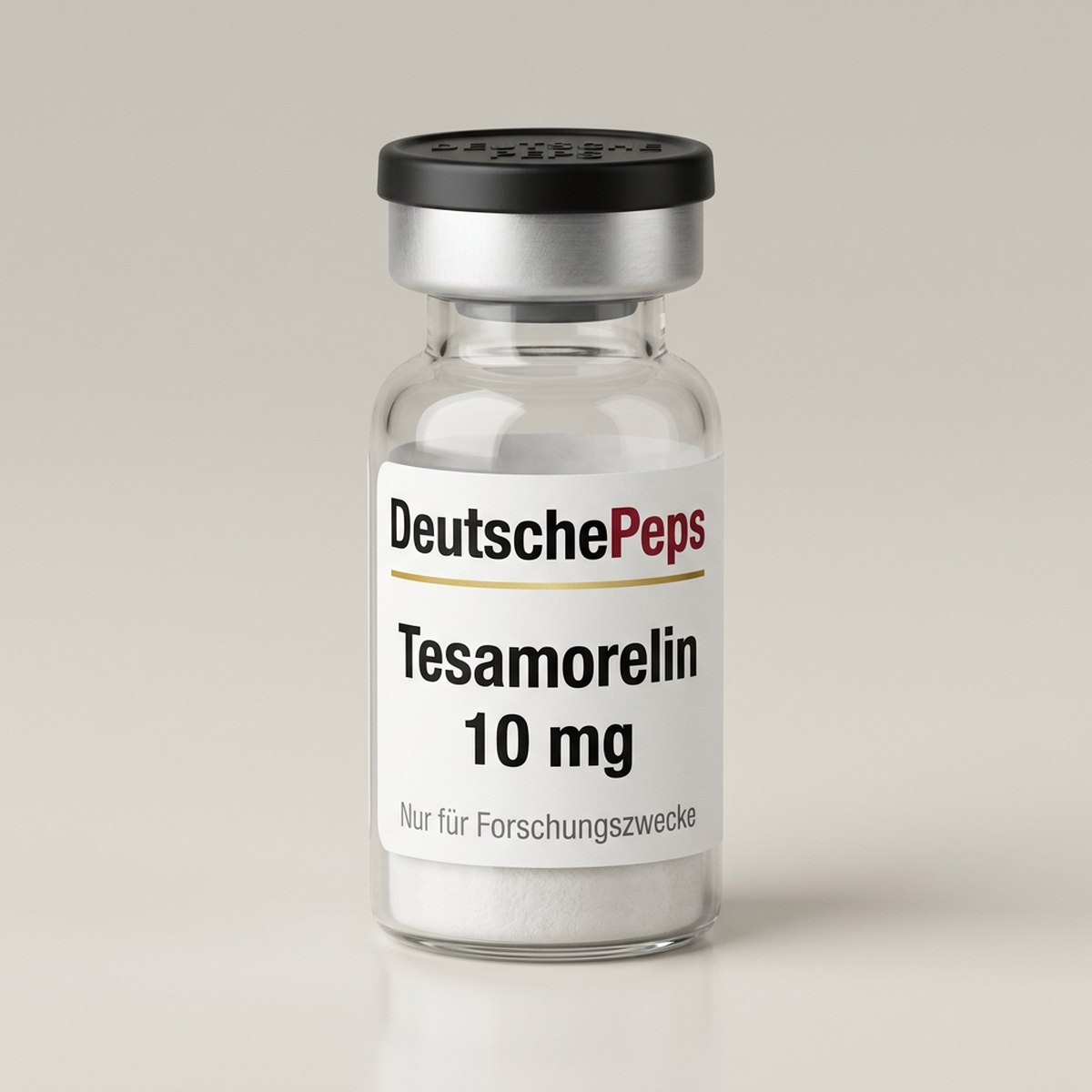 Tesamorelin 10 mg — Vial mit lyophilisiertem Forschungspeptid (Symbolbild)