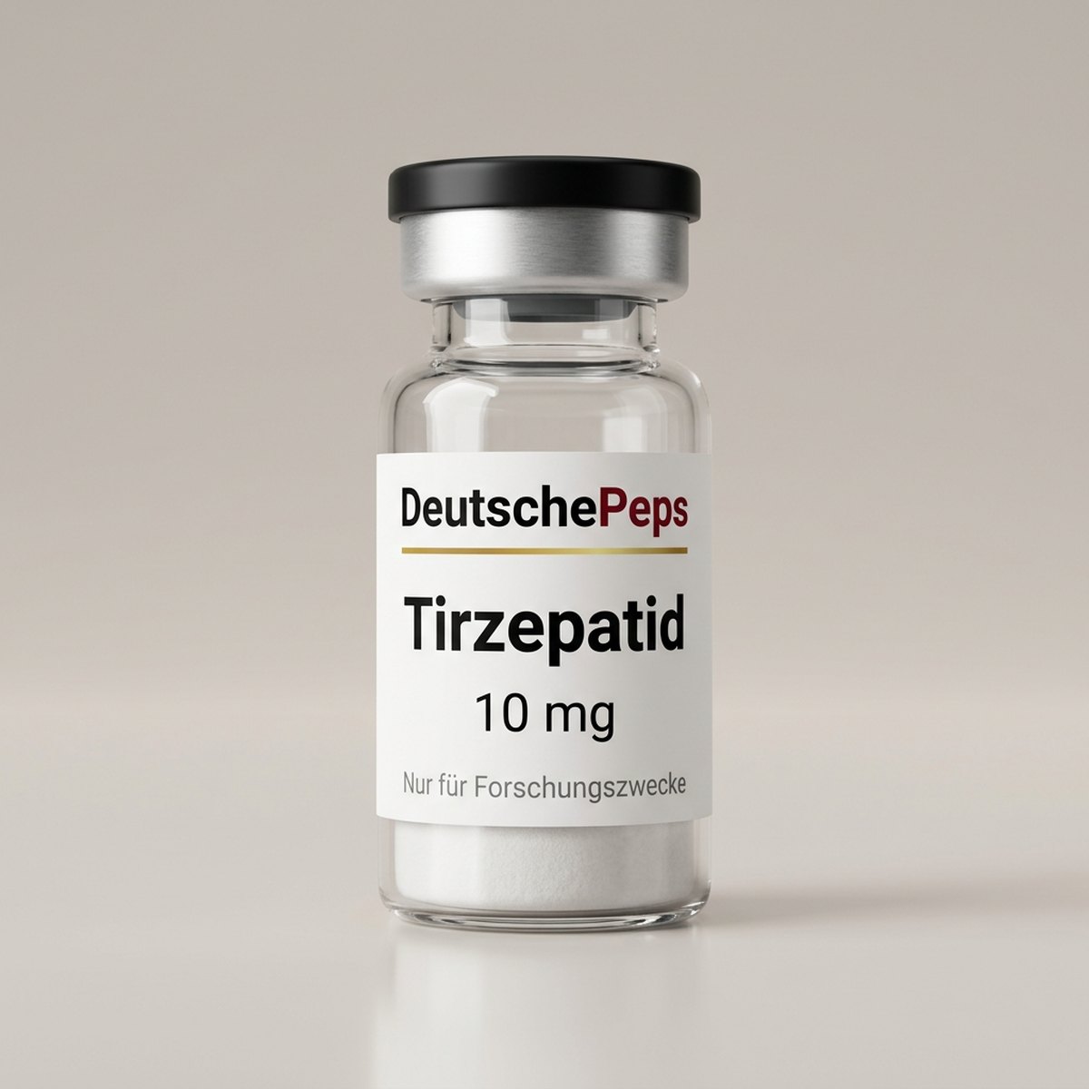 Tirzepatid 10 mg — Vial mit lyophilisiertem Forschungspeptid (Symbolbild)